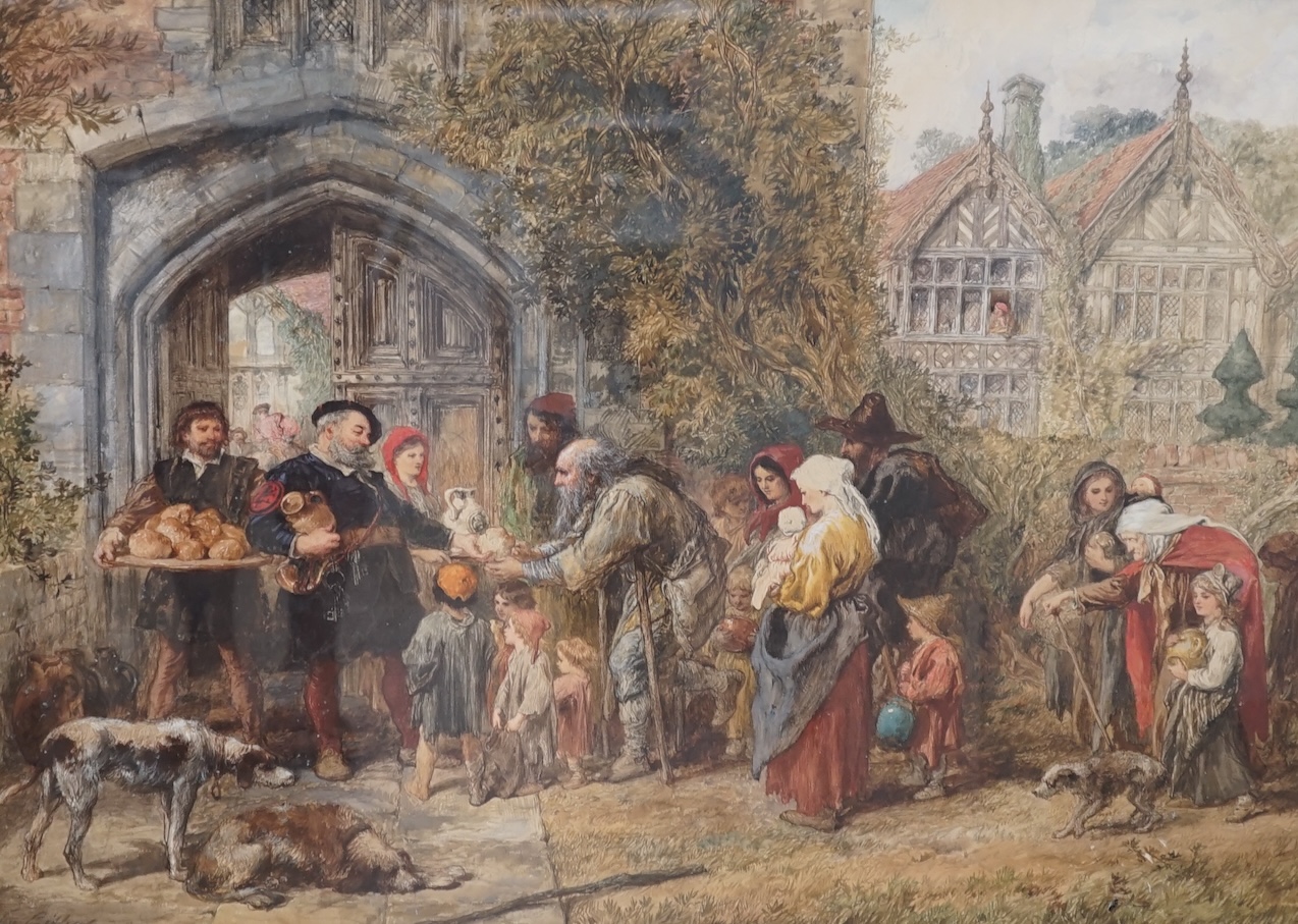 John Gibbon, watercolour, ‘Distributing alms’, signed and dated 1880, 47 x 66cm. Condition - fair
